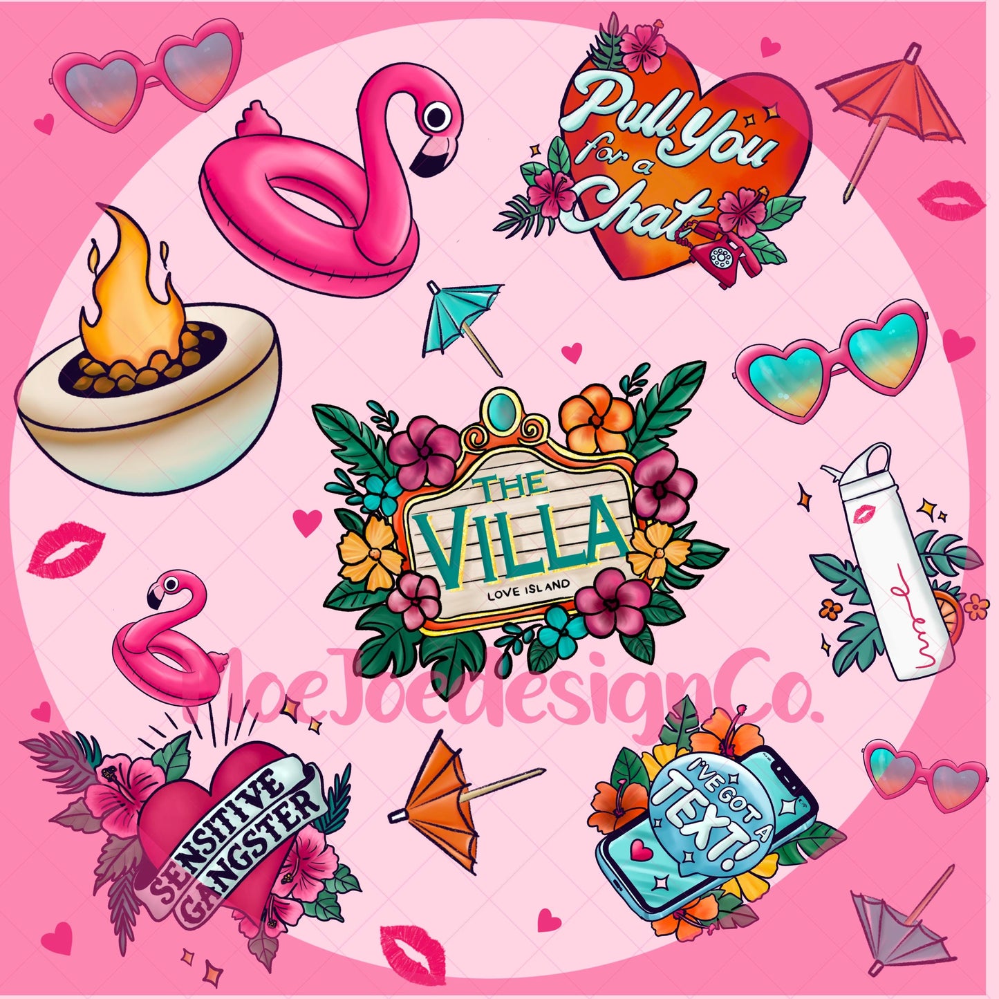 Love Island Inspired Glass Wrap: Tropical Flamingo PNG File (Digital Download)