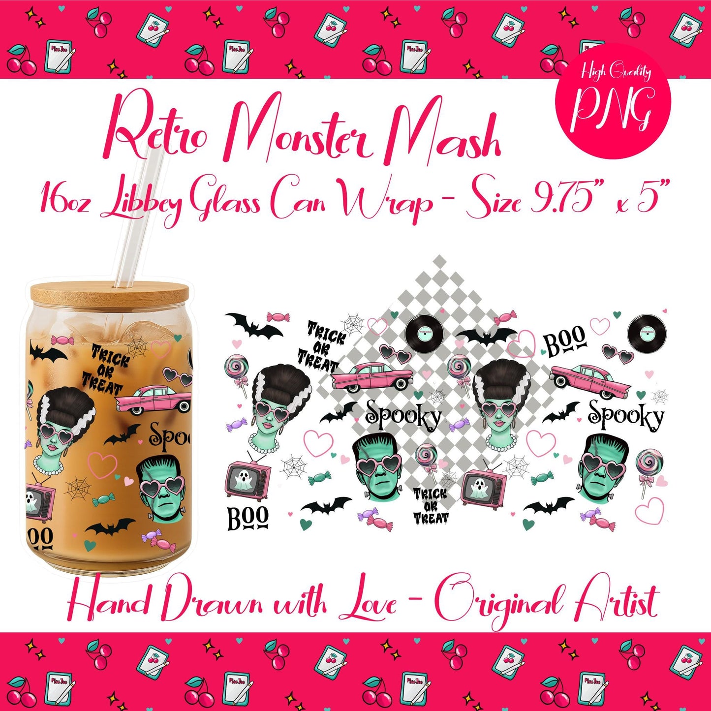 Retro Monster Mash Libbey Glass Can Wrap PNG - Halloween Tumbler (Digital Download)