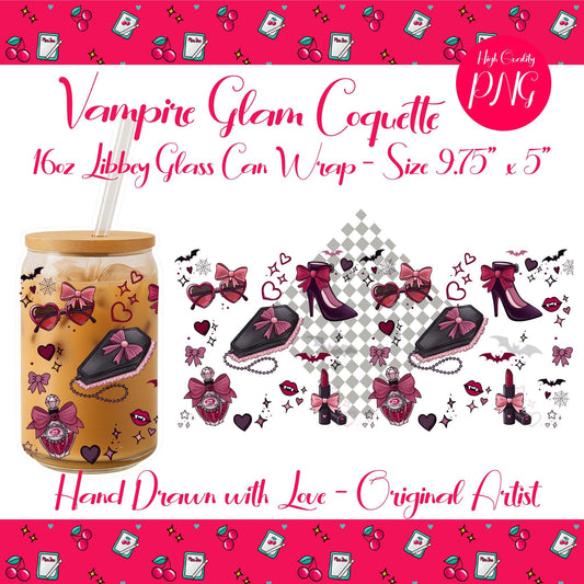 Coquette Vampire Tumbler Wrap: Goth Girl Libbey Can PNG (Digital Download)