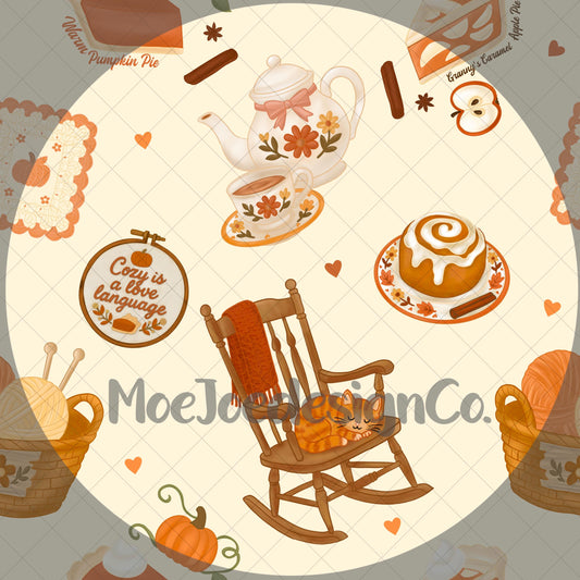 Grannycore Fall Seamless Pattern • Hand-Drawn Cozy Autumn Fabric • Vintage-Inspired Halloween & Harvest Print • PNG Transparent