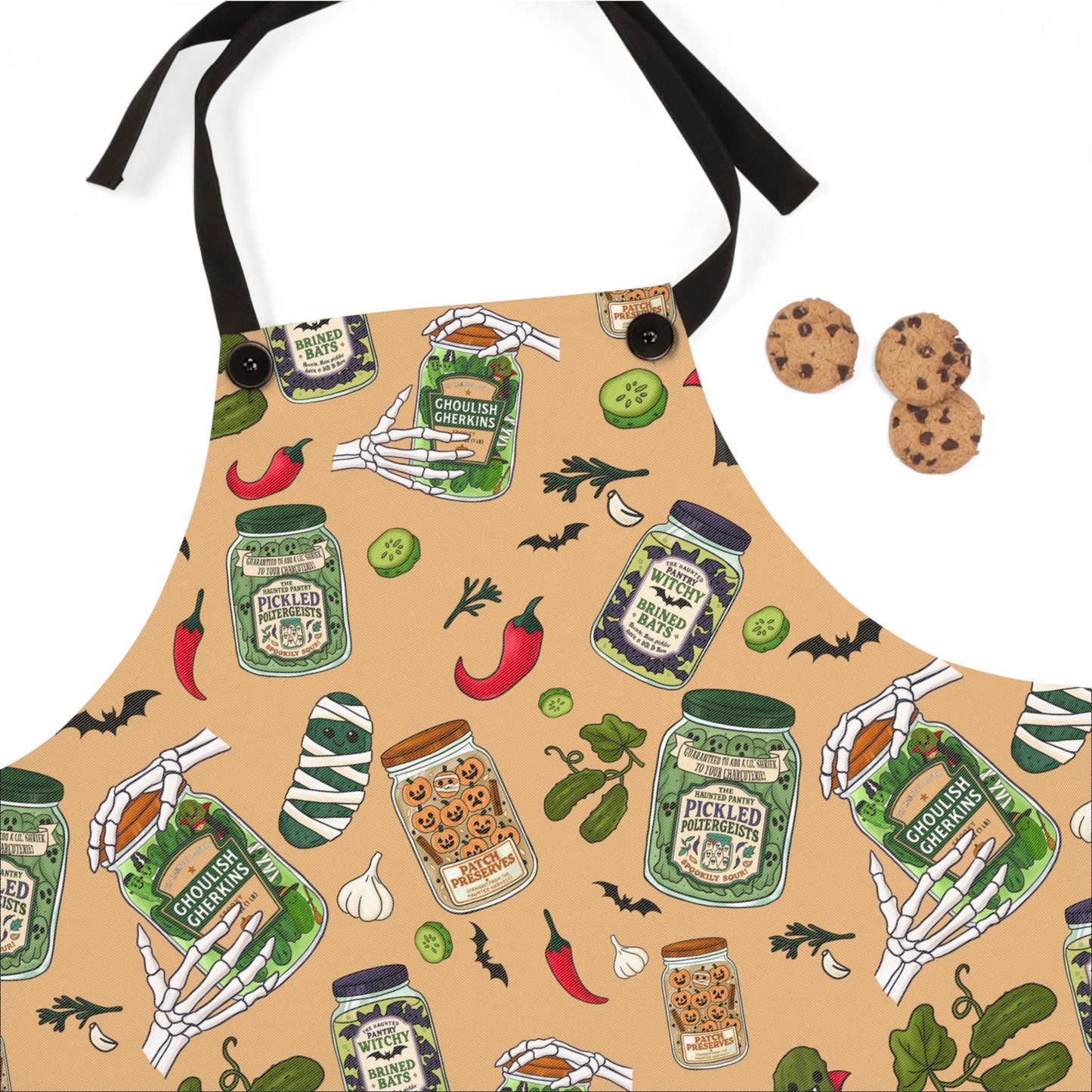 Haunted Pantry Halloween Apron: Spooky Jar Print, Adjustable Straps