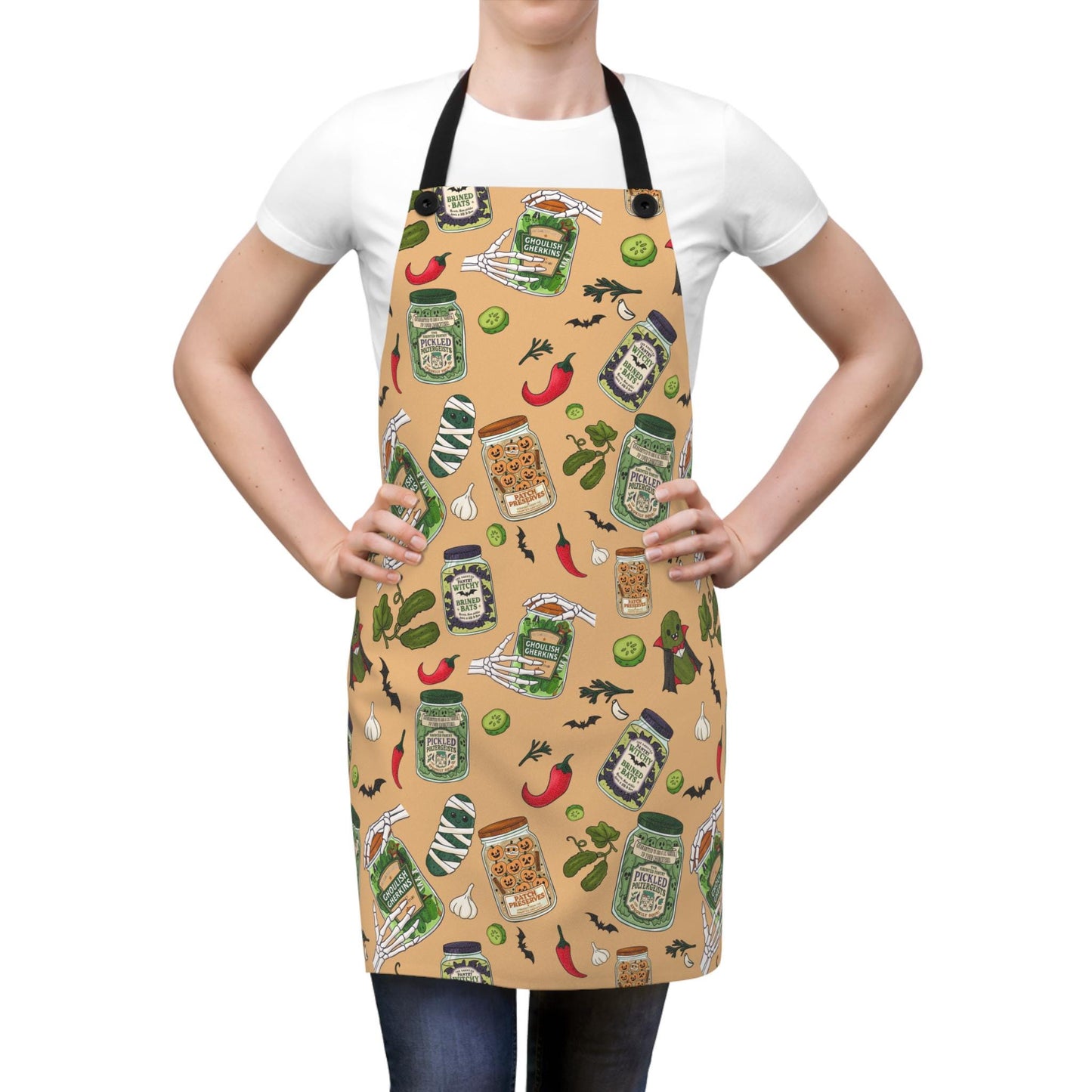 Haunted Pantry Halloween Apron: Spooky Jar Print, Adjustable Straps