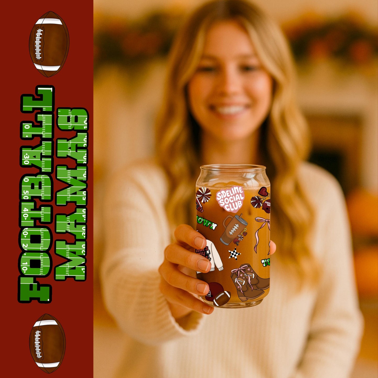 Sideline Social Club Tumbler Wrap: Football Mom Game Day Design (Digital Download)