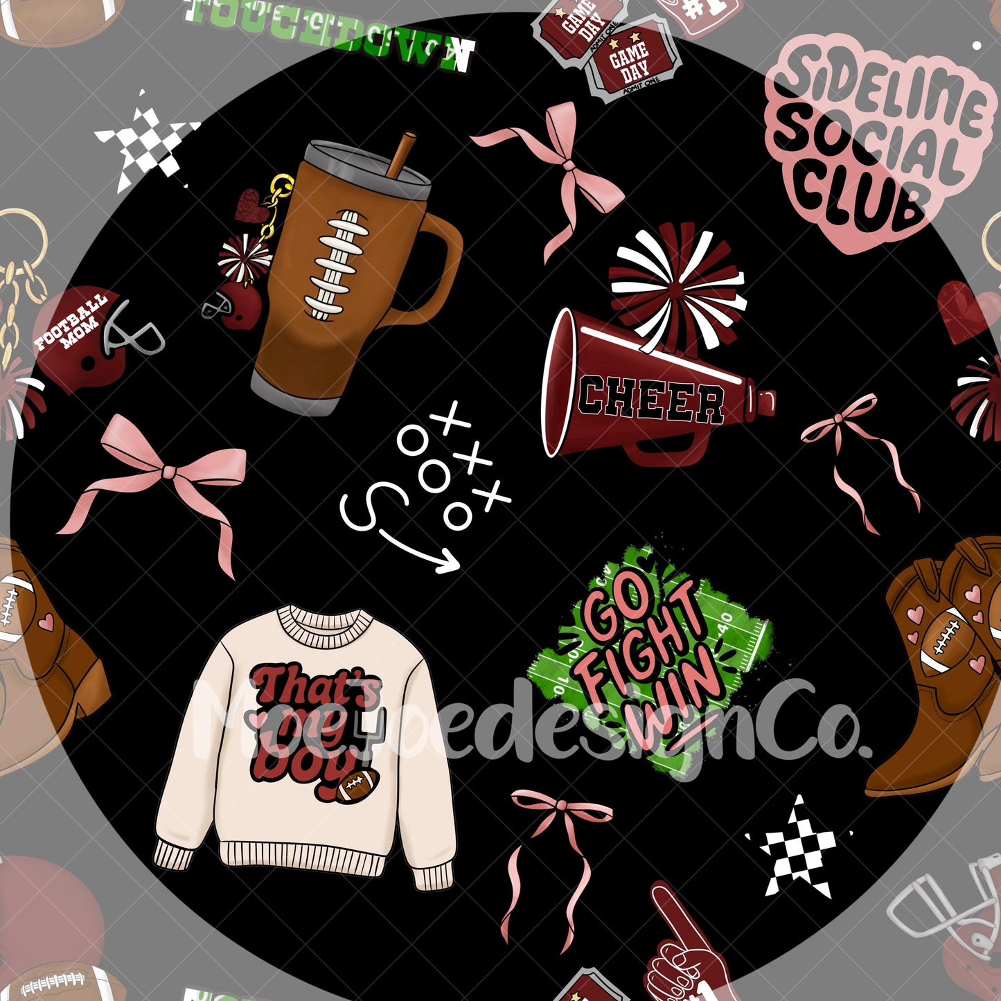 Football Mom Seamless Pattern: Girly Game Day Design (PNG Digital Download)