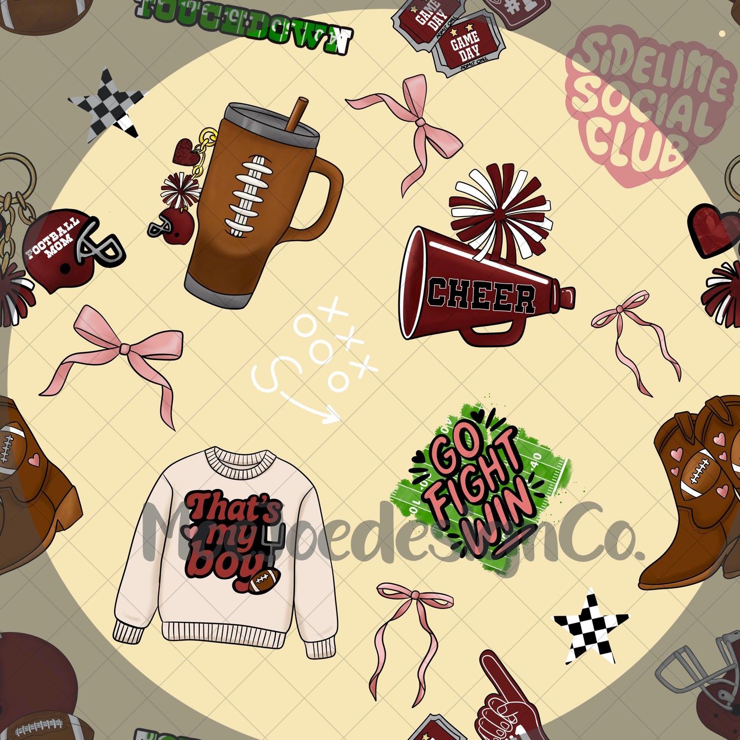 Football Mom Seamless Pattern: Girly Game Day Design (PNG Digital Download)