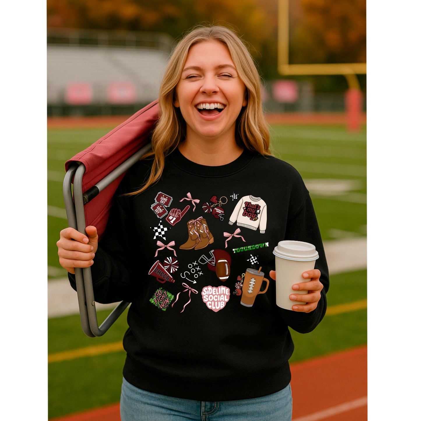 Football Mom Seamless Pattern: Girly Game Day Design (PNG Digital Download)