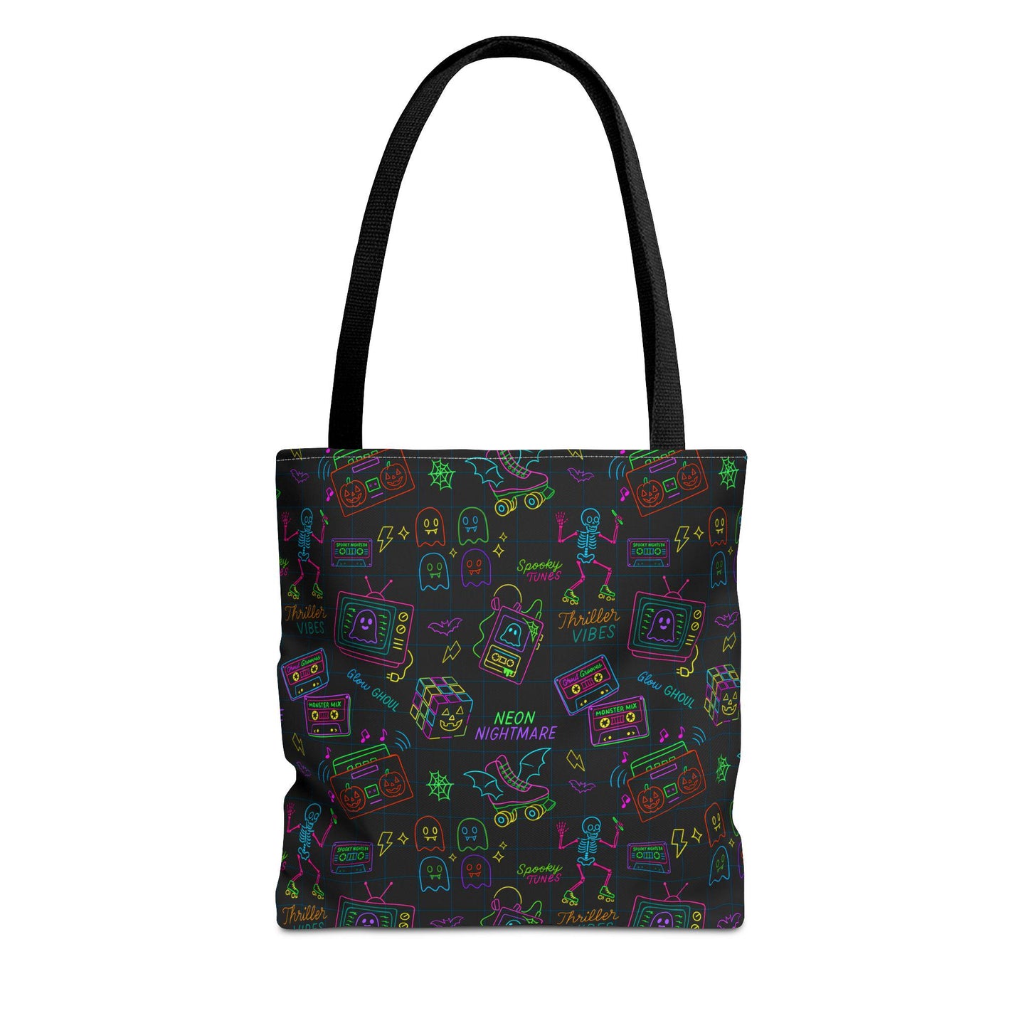Retro 80s Neon Halloween Tote Bag: Trick or Treat Party Carryall