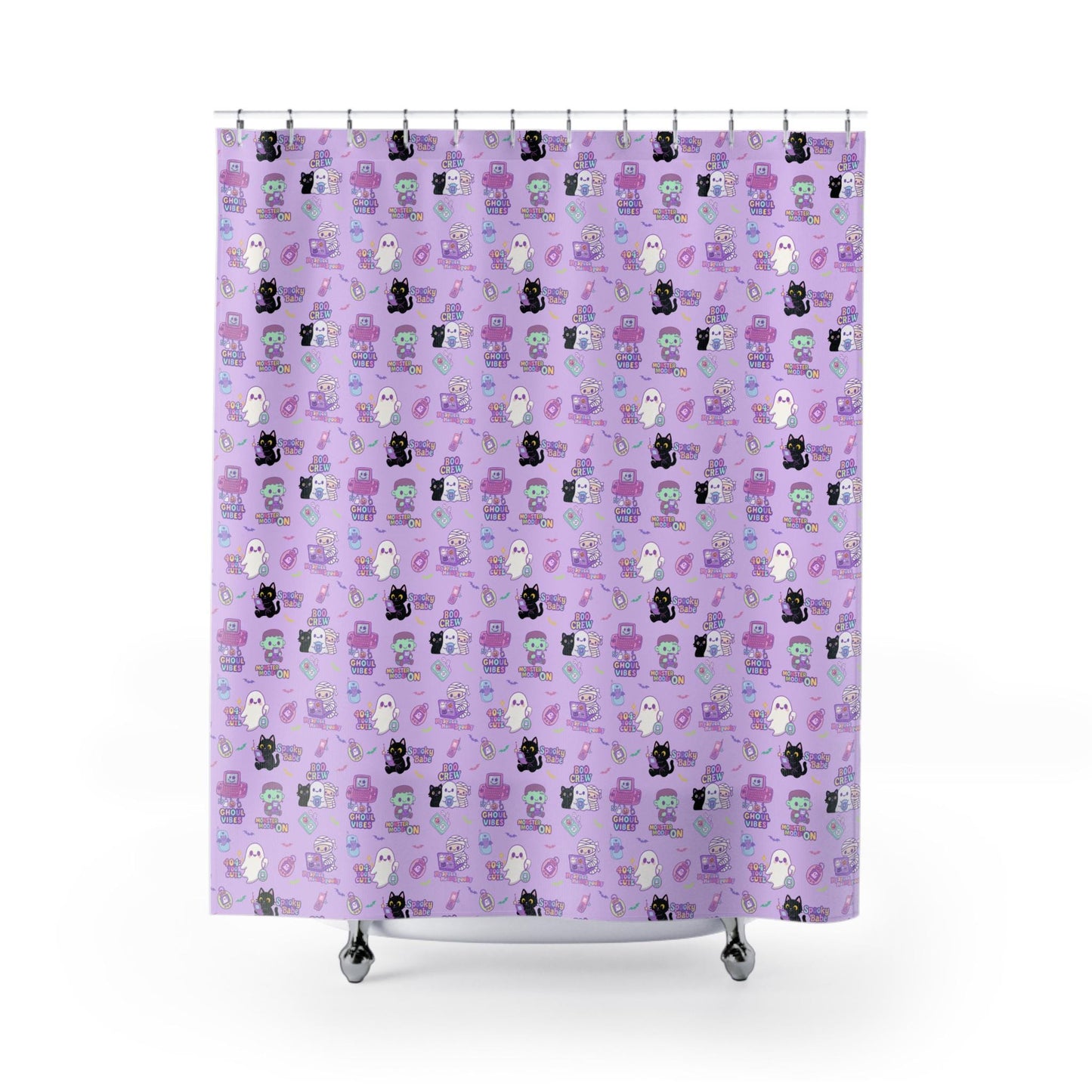 Kawaii Halloween Shower Curtain: Y2K Retro Tech Pastel Print