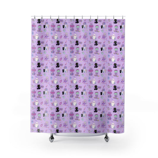 Kawaii Halloween Shower Curtain: Y2K Retro Tech Pastel Print