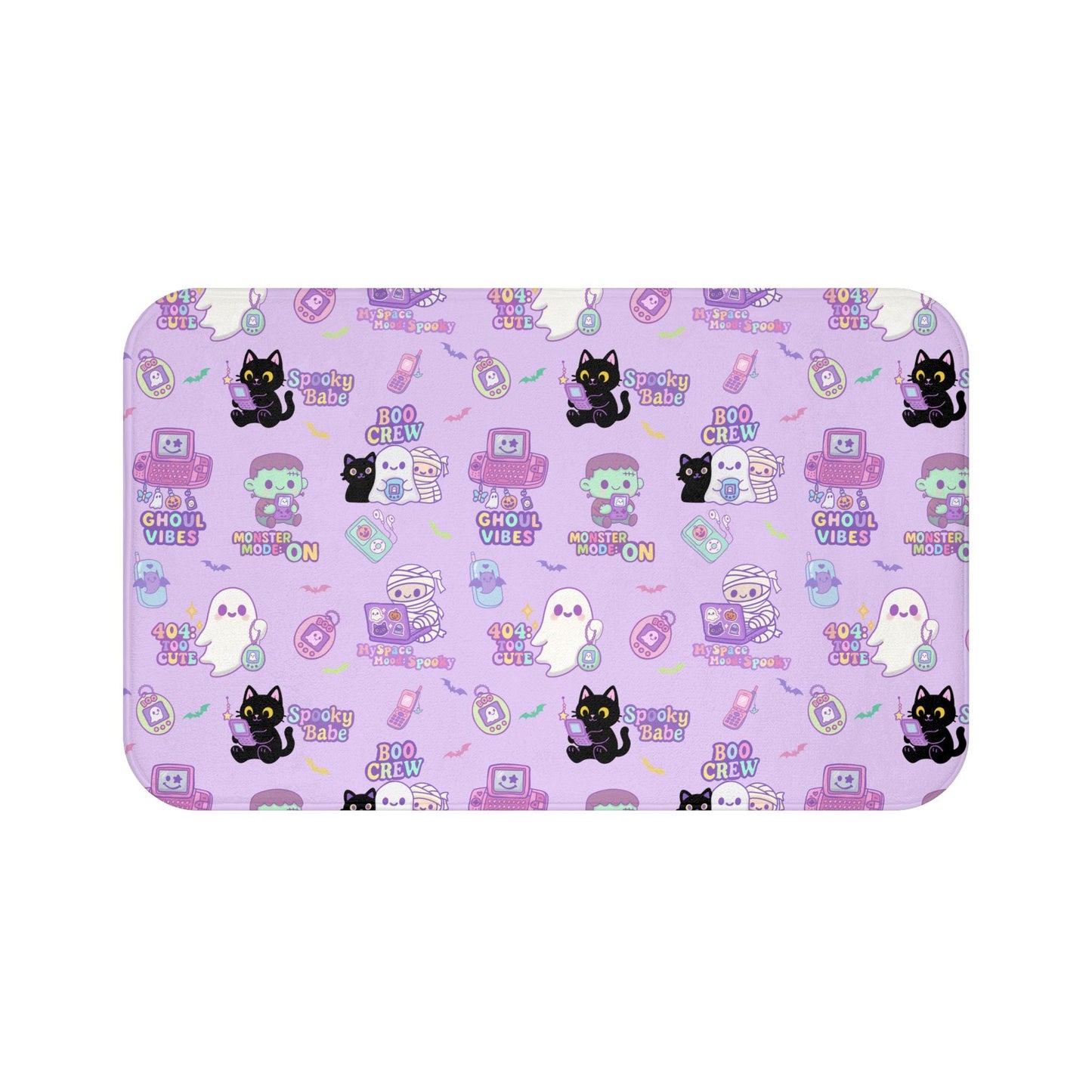 Y2K Gameboy Bath Mat: Pastel Frankenstein Mummy, Non-Slip Memory Foam