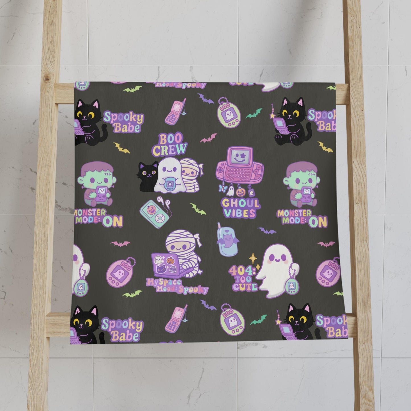 Cute Halloween Hand Towel - Spooky Vibes Dish Towel, Kitchen Decor, Halloween Gift, Cute Home Accessories, Goth Kitchen Towel