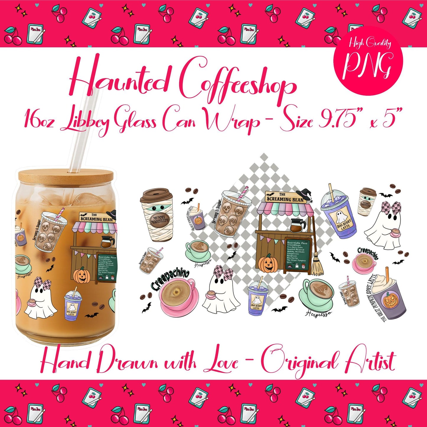 Pastel Halloween Coffee Shop Glass Can Wrap (Digital Download)