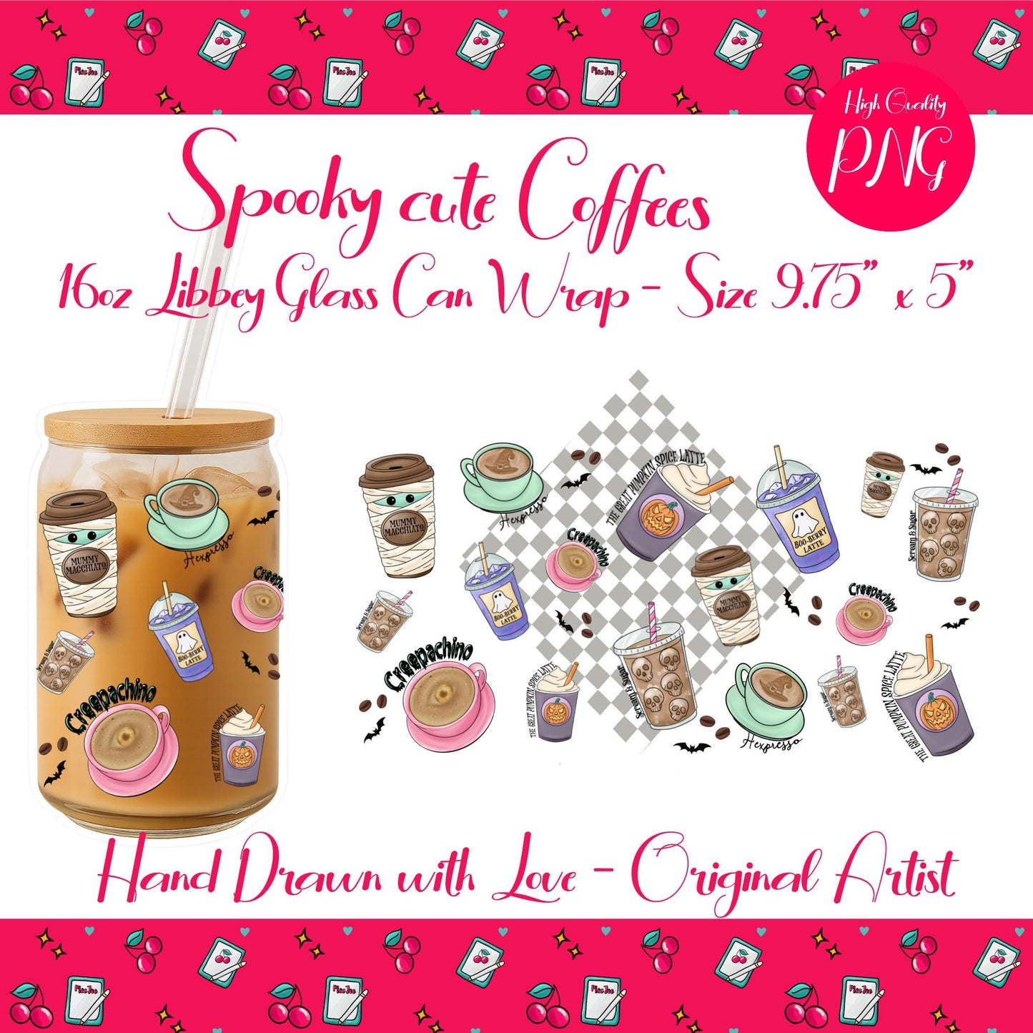 Spooky Coffee Glass Can Wrap: Screaming Bean Halloween Design (Digital Download)