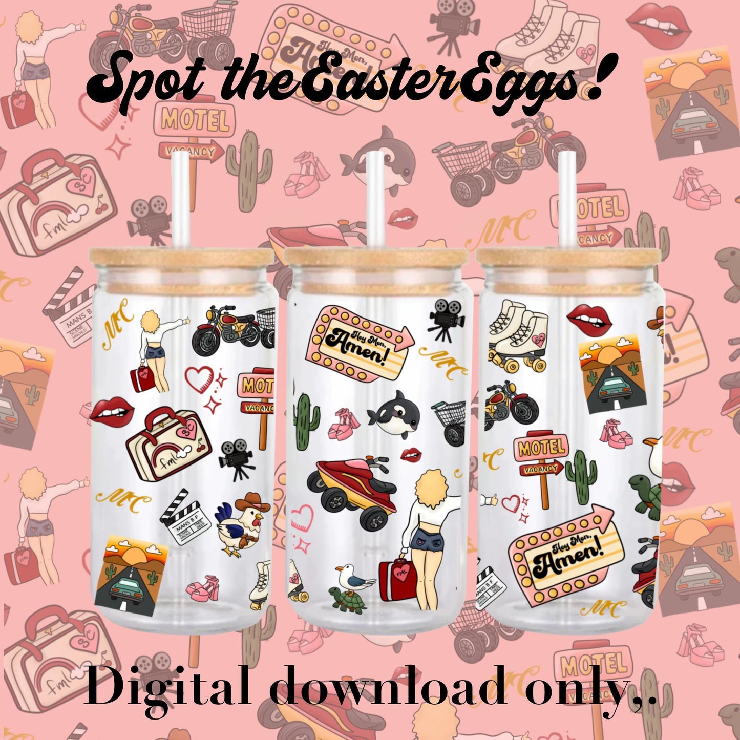 Manchild Glass Can Wrap – Sabrina Carpenter Inspired, Quirky Retro Kawaii Tumbler Desig