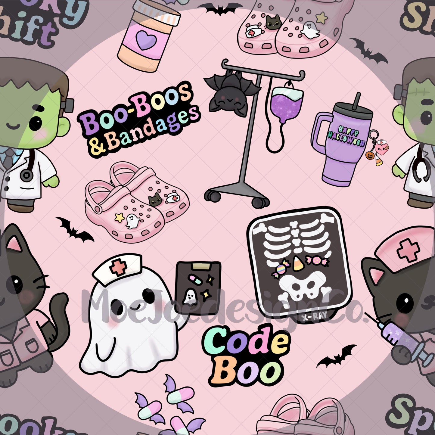 Pastel Halloween Nurse Seamless Pattern: Kawaii Spooky Digital Download