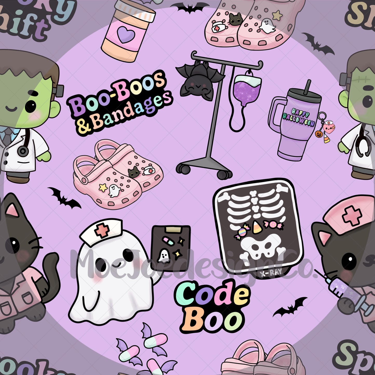 Pastel Halloween Nurse Seamless Pattern: Kawaii Spooky Digital Download