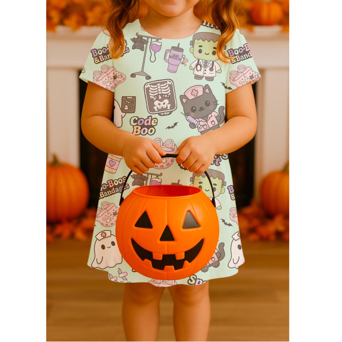 Pastel Halloween Nurse Seamless Pattern: Kawaii Spooky Digital Download