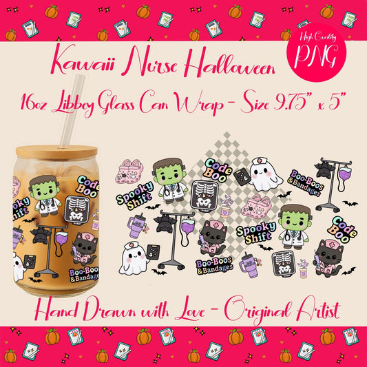 Pastel Halloween Nurse Glass Wrap: Spooky Kawaii PNG (Digital Download)