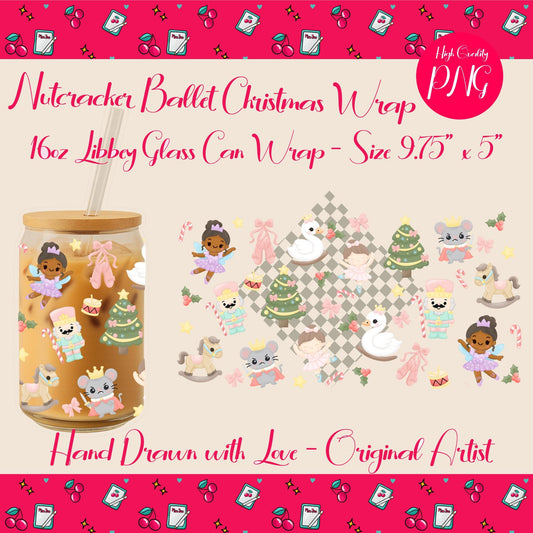 Nutcracker Ballerina Christmas Tumbler Wrap: Hand-Drawn Holiday PNG (9.75 x 5 in)