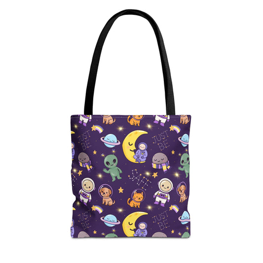 Subtle Nonbinary PrideTote Bag: Astronaut, Alien, and Nonbinary Print - Polyester Carry-All Hand Drawn Design