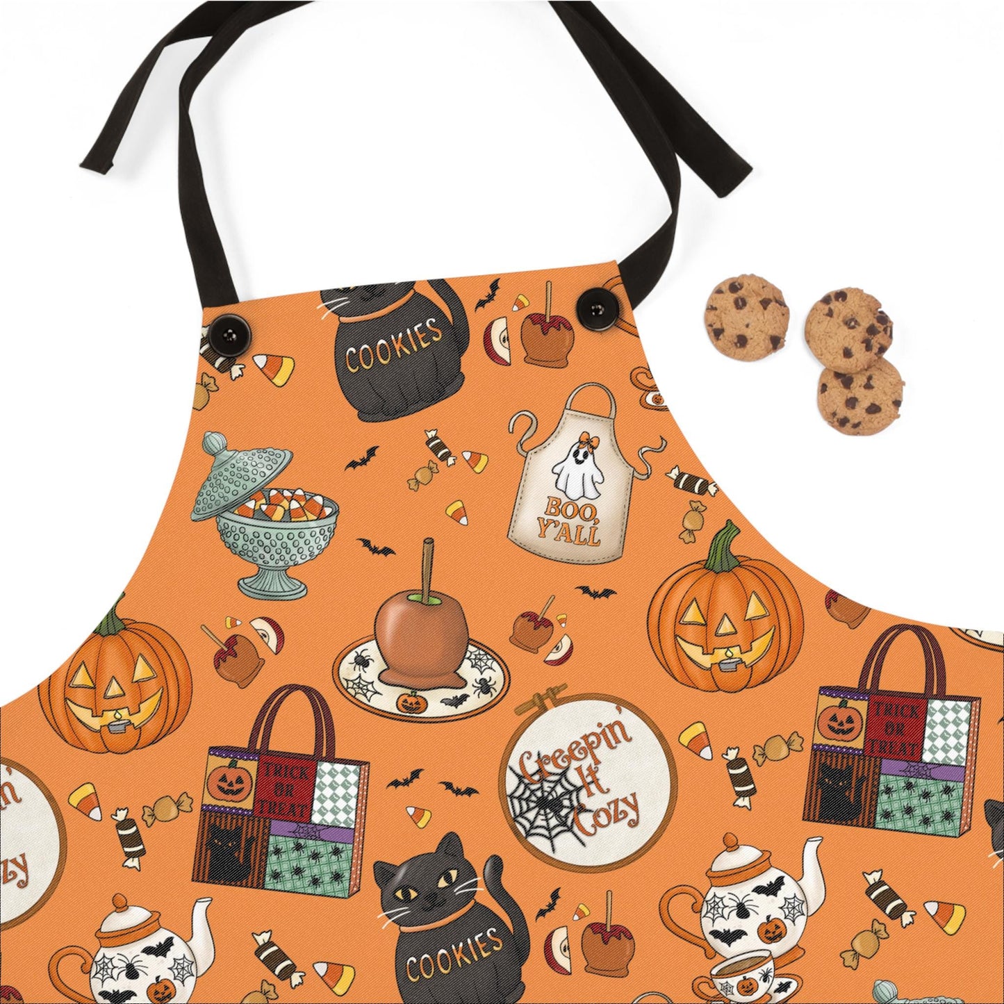 Polyester Twill Apron: Detachable Black Straps, One-Sided Print