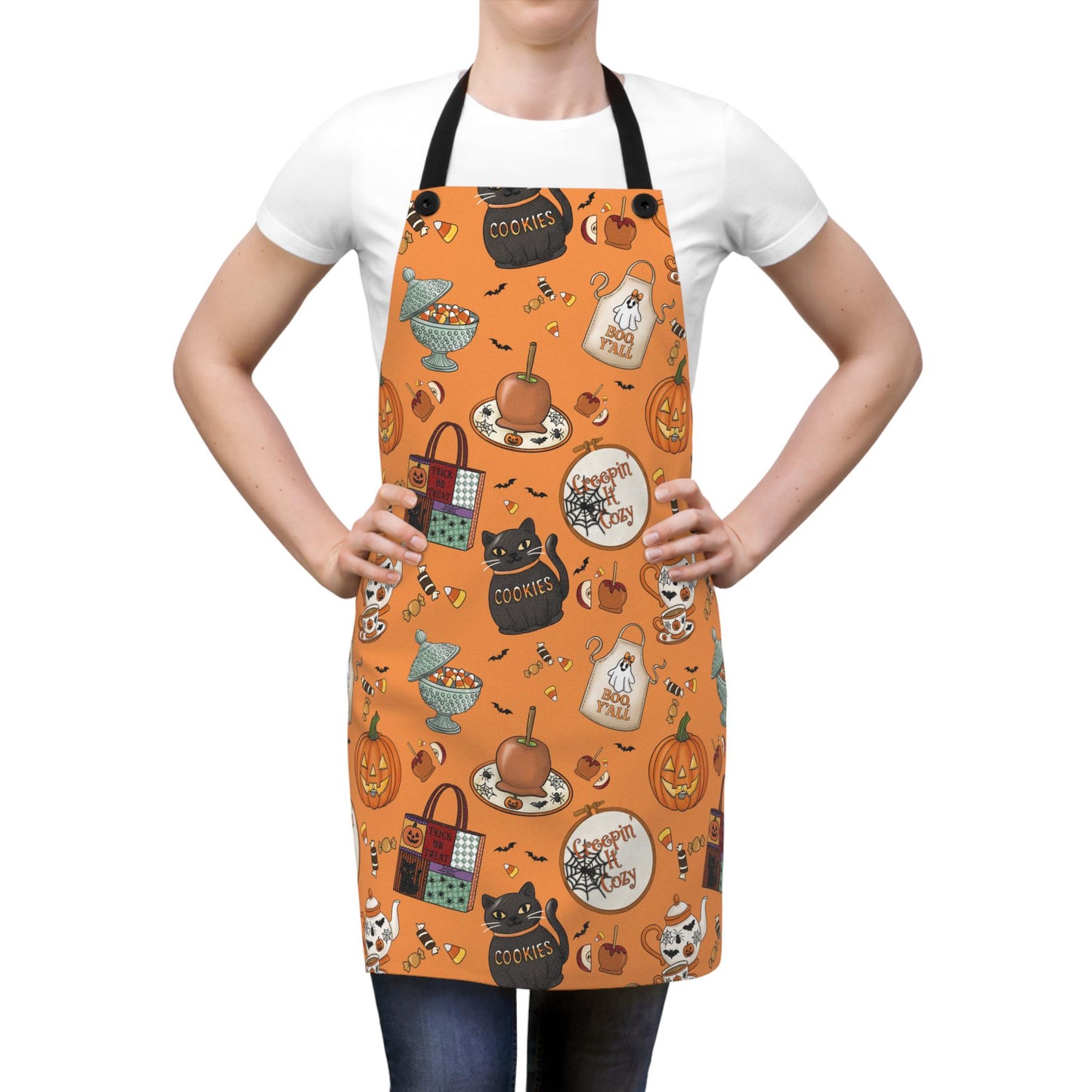 Polyester Twill Apron: Detachable Black Straps, One-Sided Print