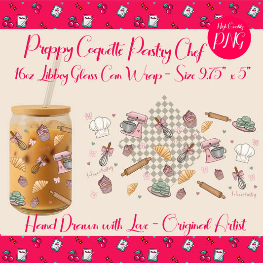 Pastel Bakery Tumbler Wrap: Kawaii Macarons, Cupcakes (16oz Libbey Glass Can) (Digital Download)