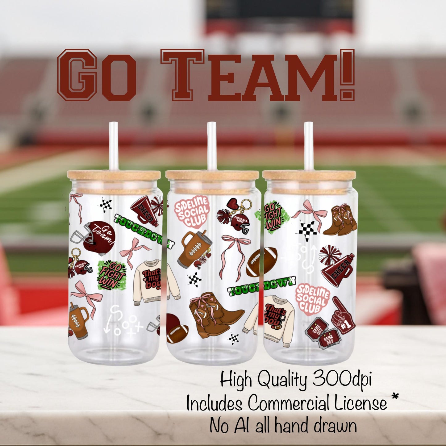 Sideline Social Club Tumbler Wrap: Football Mom Game Day Design (Digital Download)