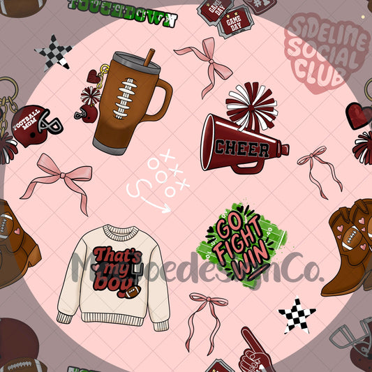 Football Mom Seamless Pattern: Girly Game Day Design (PNG Digital Download)