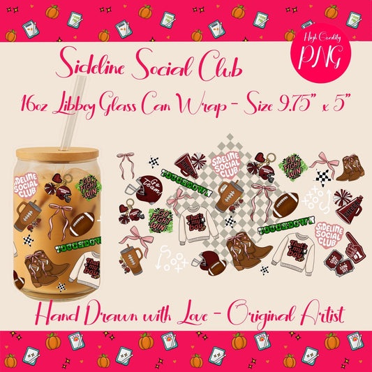Sideline Social Club Tumbler Wrap: Football Mom Game Day Design (Digital Download)
