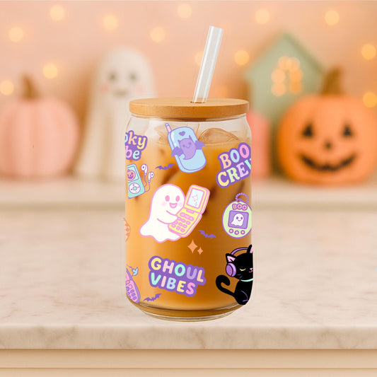 Y2K Pastel Halloween Pattern – Ghosts, Vintage Tech, Libbey Can Wrap (Digital Download)