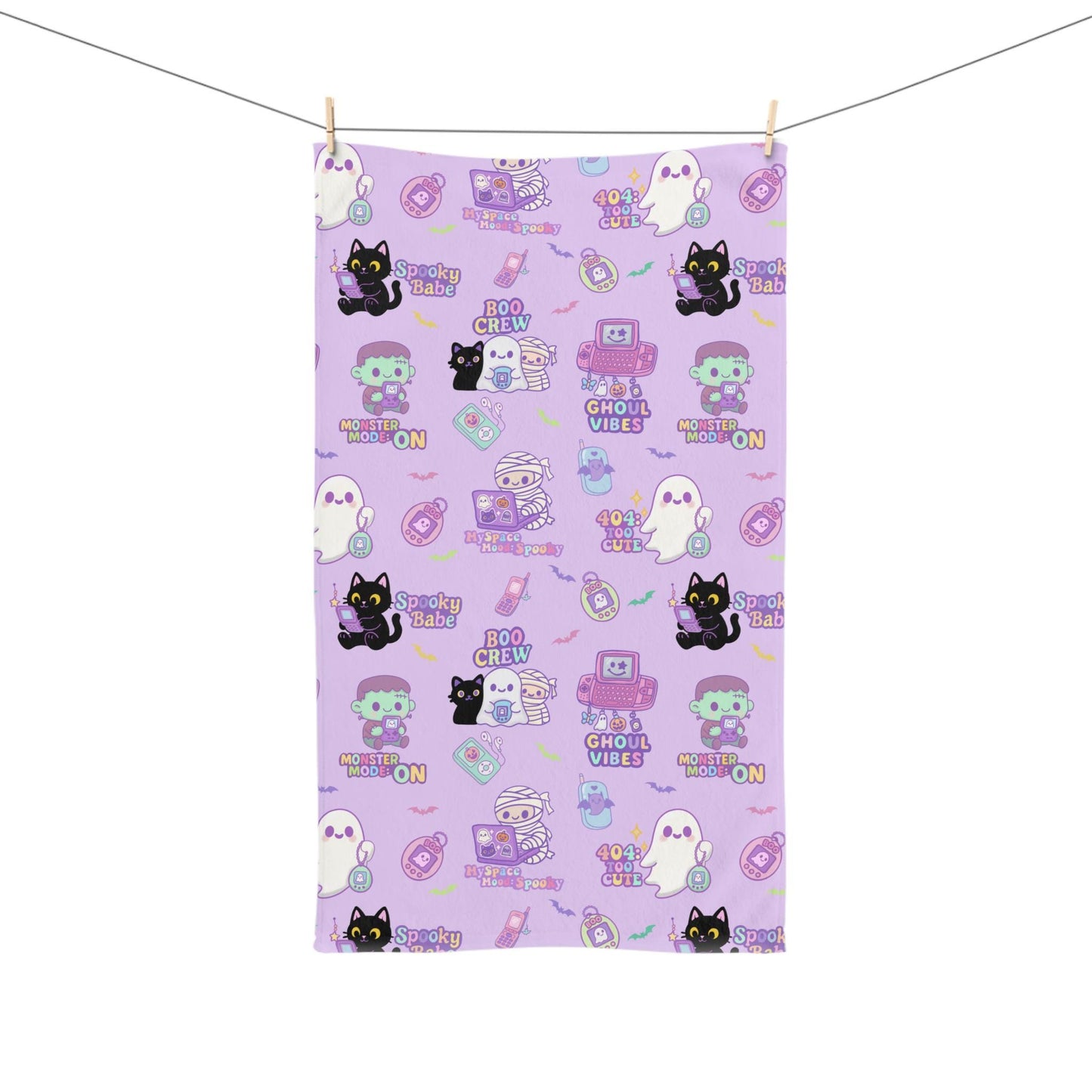 Retro Halloween Hand Towel: Kawaii Gameboy, Tamagotchi Print