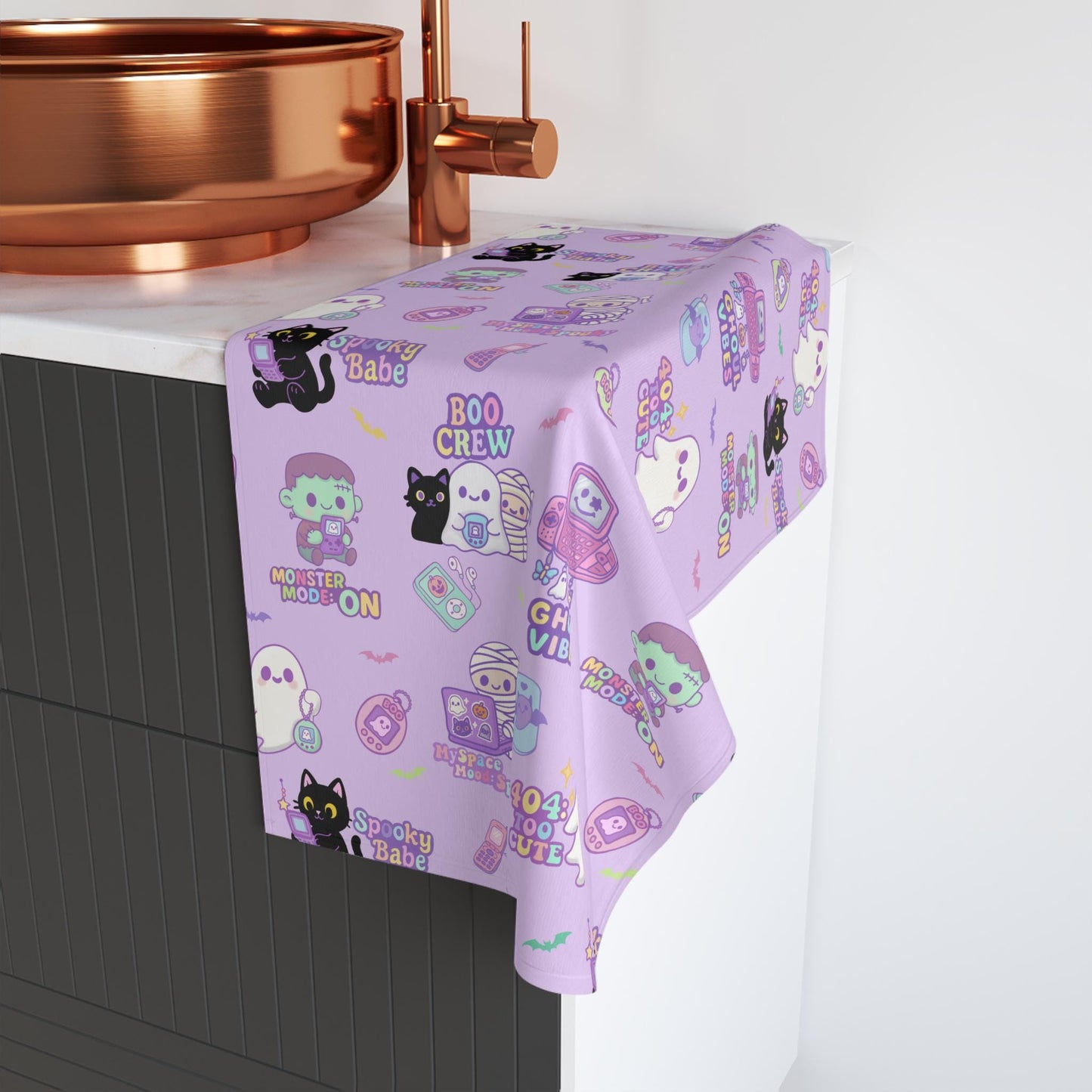 Retro Halloween Hand Towel: Kawaii Gameboy, Tamagotchi Print