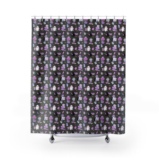 Whimsical Halloween Shower Curtain: Ghosts & Cats Bathroom Decor