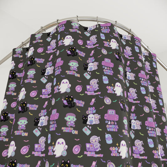 Whimsical Halloween Shower Curtain: Ghosts & Cats Bathroom Decor