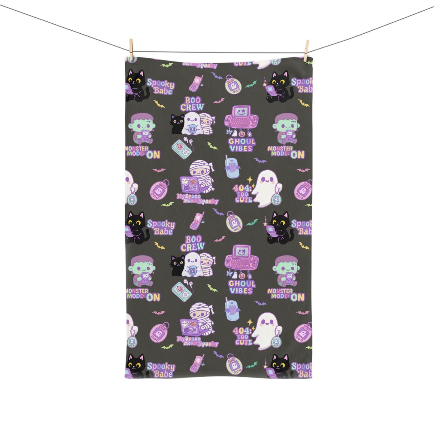 Cute Halloween Hand Towel - Spooky Vibes Dish Towel, Kitchen Decor, Halloween Gift, Cute Home Accessories, Goth Kitchen Towel