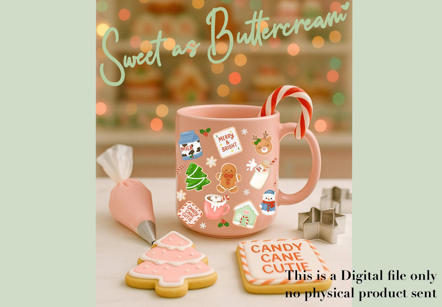 Christmas Cup Wrap: Milk & Cookies for Santa, Kawaii PNG (Digital Download)