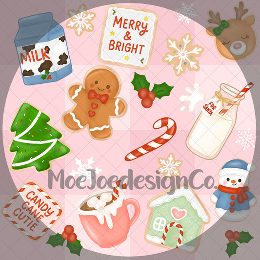 Cookies & Milk Seamless Pattern Bundle: Holiday Gingham, Pastel Digital Paper (PNG)