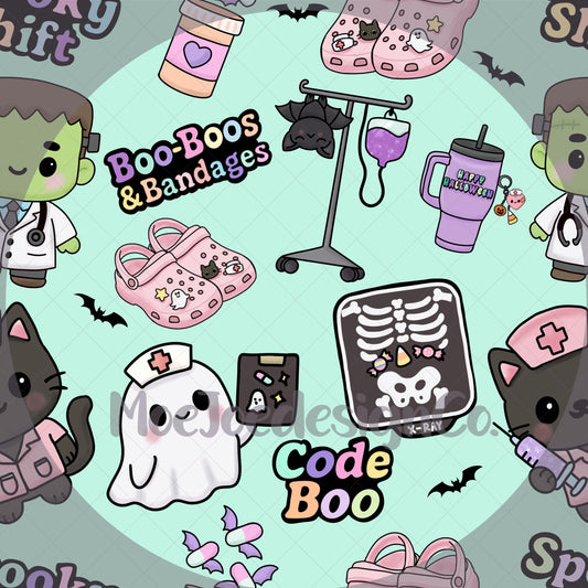 Pastel Halloween Nurse Seamless Pattern: Kawaii Spooky Digital Download