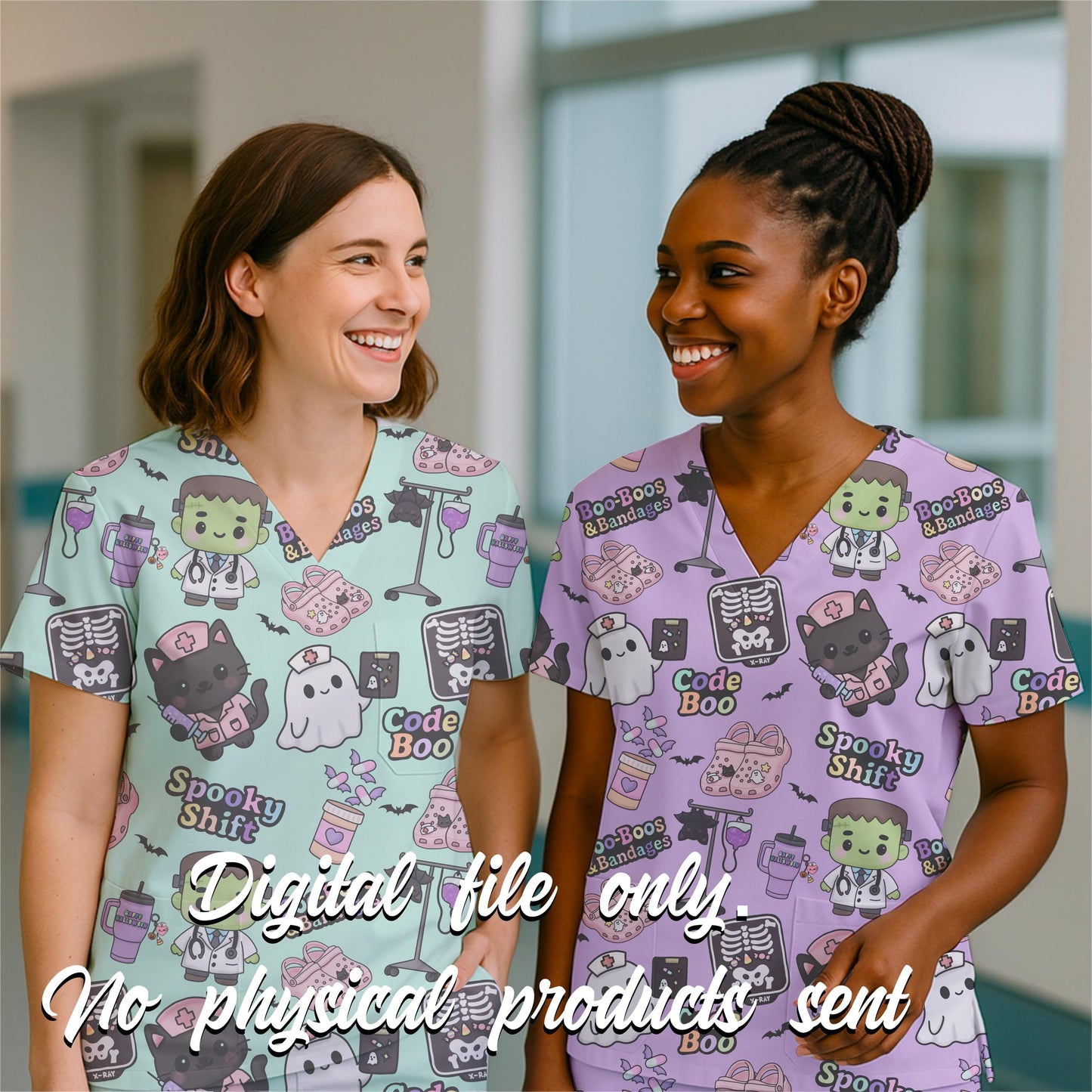 Pastel Halloween Nurse Seamless Pattern: Kawaii Spooky Digital Download