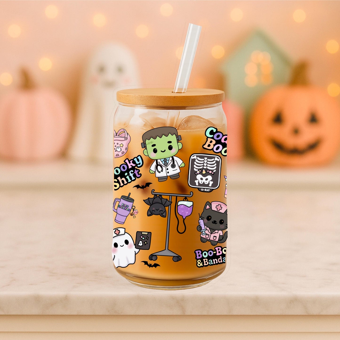 Pastel Halloween Nurse Glass Wrap: Spooky Kawaii PNG (Digital Download)