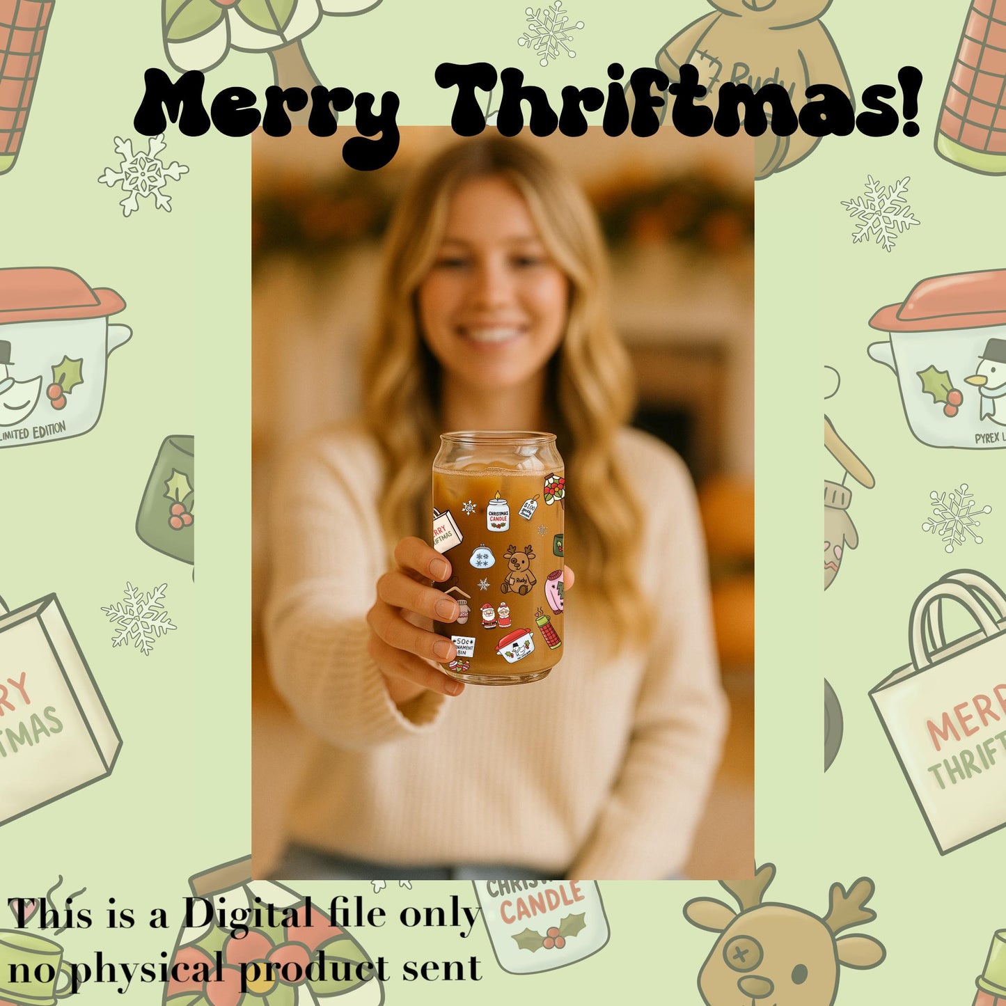 Christmas Thrift Store Seamless Pattern: Hand-Drawn PNG (Digital Download)