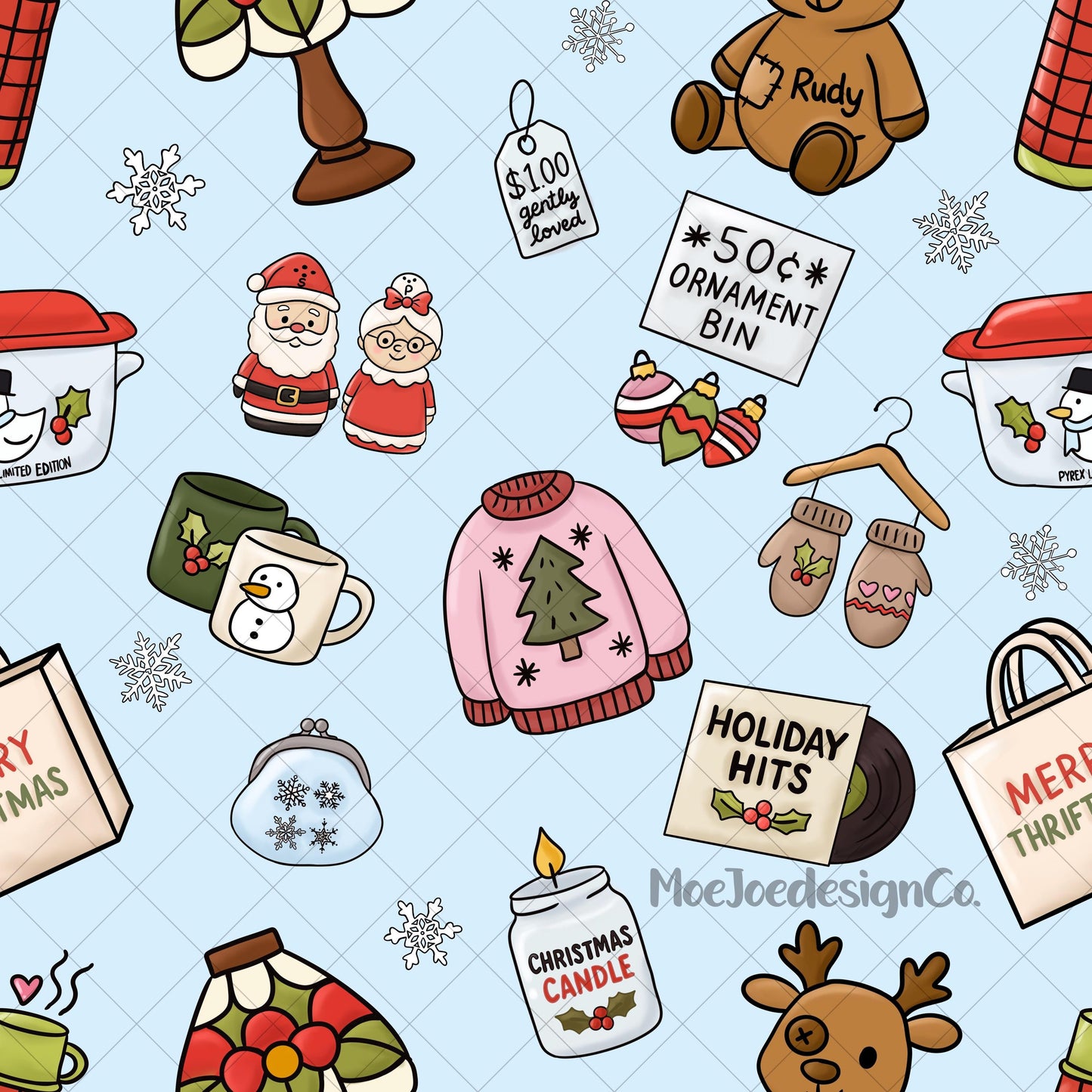 Christmas Thrift Store Seamless Pattern: Hand-Drawn PNG (Digital Download)