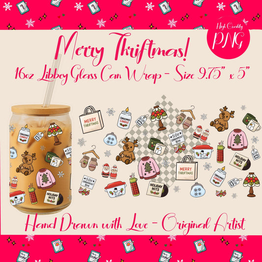 Thriftmas Libbey Glass Can Wrap: Cottagecore Christmas PNG (9.75x5 in)