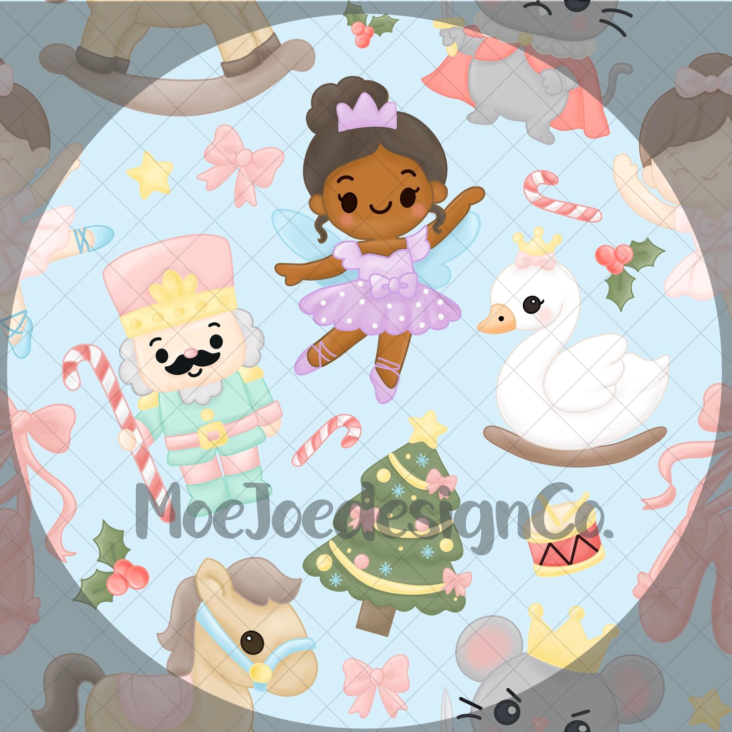 Nutcracker Christmas Seamless Pattern: Ballerina, Candy Cane PNG (Digital Download)