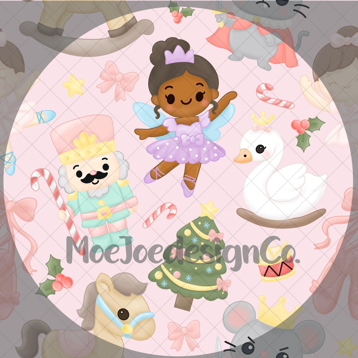 Nutcracker Christmas Seamless Pattern: Ballerina, Candy Cane PNG (Digital Download)