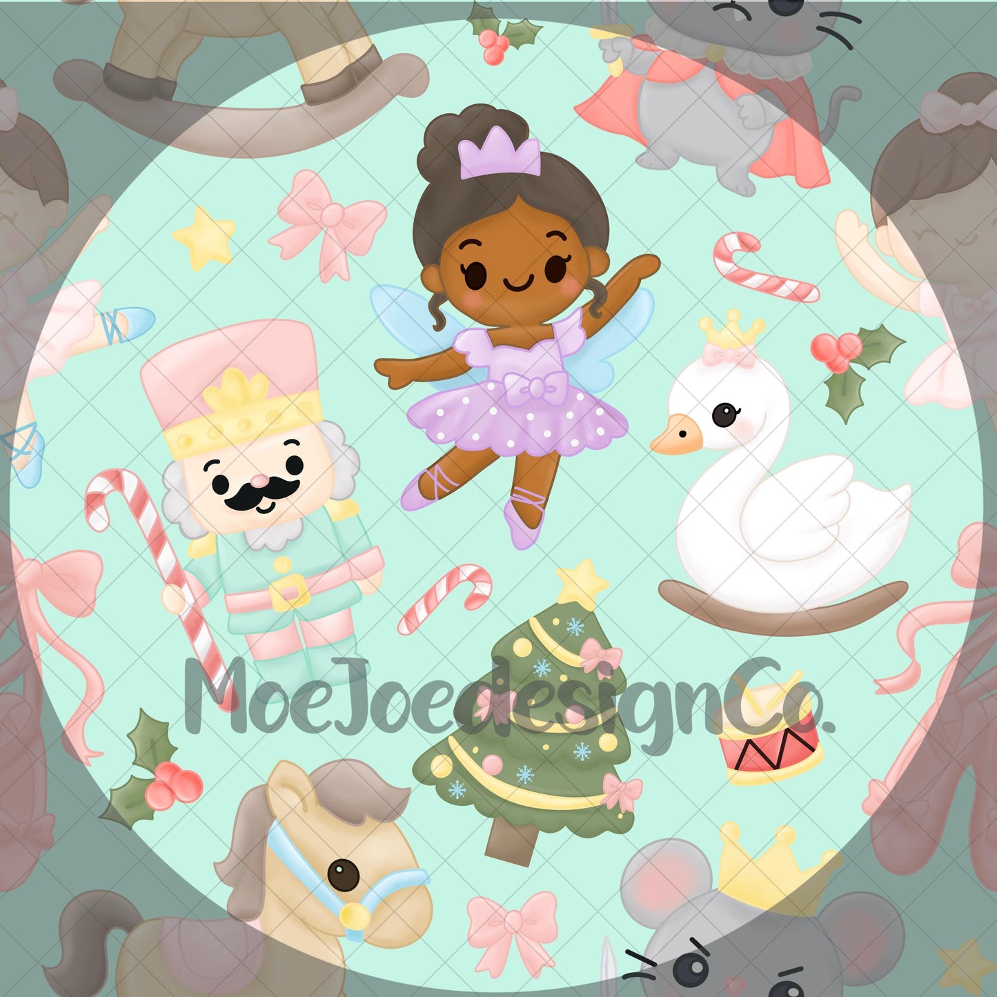 Nutcracker Christmas Seamless Pattern: Ballerina, Candy Cane PNG (Digital Download)