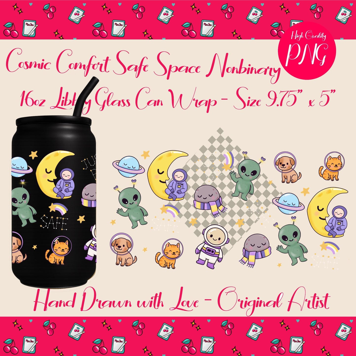 Nonbinary 16oz Libbey Wrap PNG Safe Space Inclusive Themed Kawaii Design Digital Download