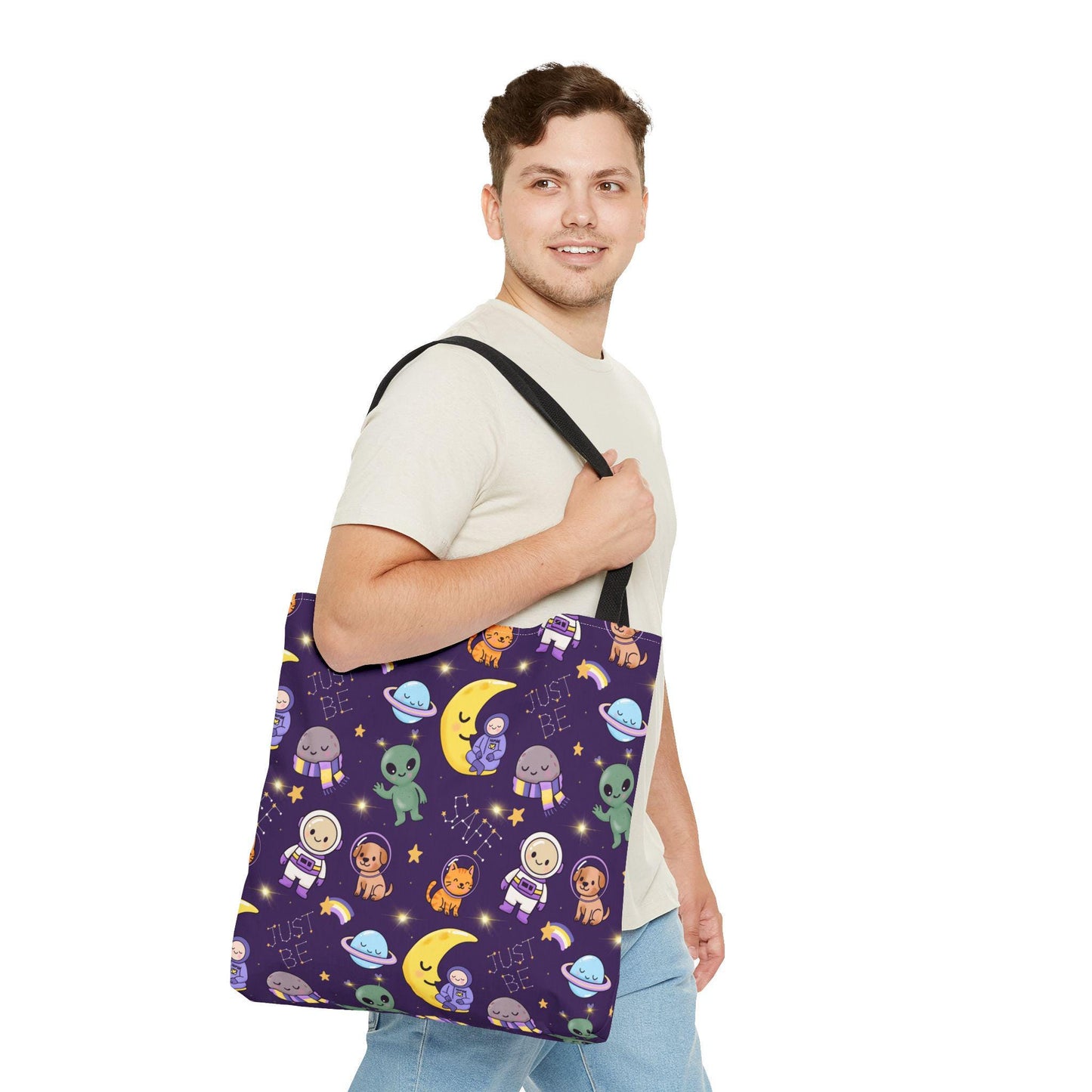 Subtle Nonbinary PrideTote Bag: Astronaut, Alien, and Nonbinary Print - Polyester Carry-All Hand Drawn Design