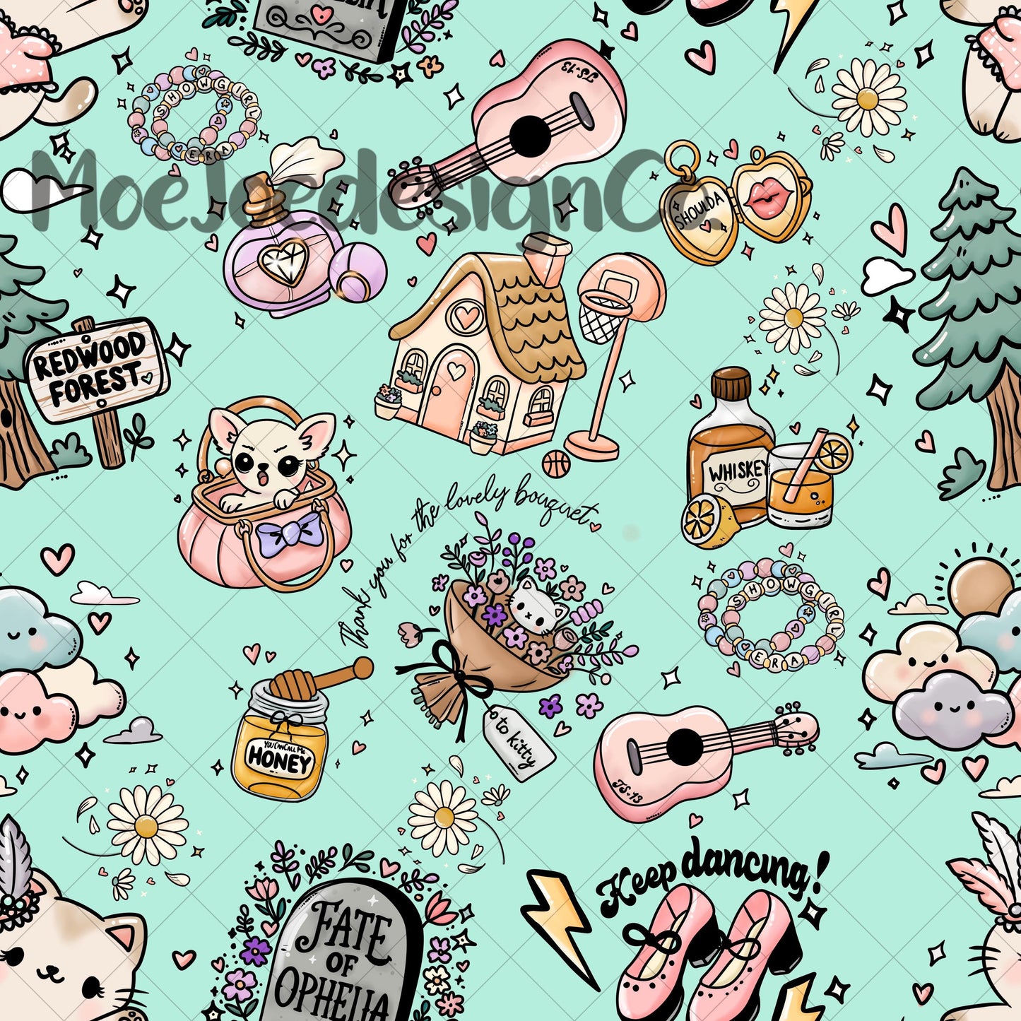 Showgirl Seamless Pattern – Sparklecore Glam, Retro Pink (Digital Download)